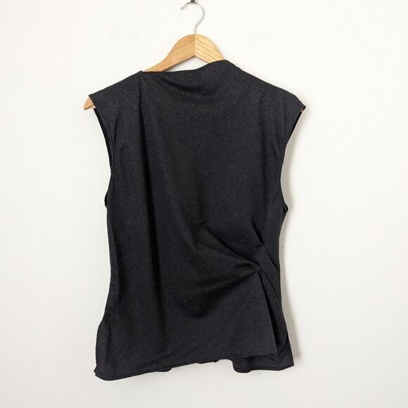 NWT Zara charcoal dark grey wool sleeveless draped ruched button back blouse top - Picture 3 of 7